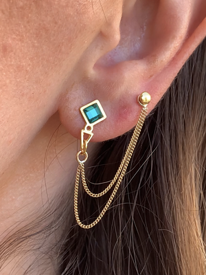 עגיל לגו מעוין כפול | Gold Double Rhombus Lego Earring